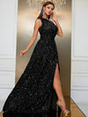 Giffniseti One Shoulder Split Thigh Sequin Formal Dress-SSW4032-1