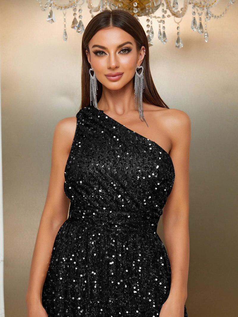 Giffniseti One Shoulder Split Thigh Sequin Formal Dress-SSW4032-1