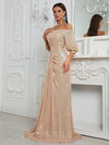 Off Shoulder Puff Sleeve Sequin Formal Dress-MGW462