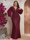 Plus Plunging Neck Lantern Sleeve Sequin Formal Dress-FMGT439-1