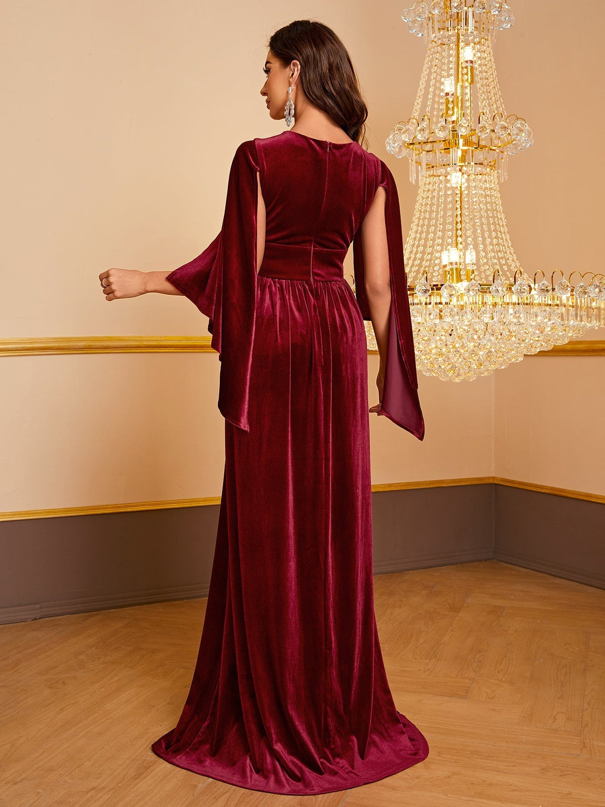 Giffniseti Cloak Sleeve Velvet Formal Dress-SSN269