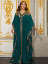 Giffniseti Women's Plus Size Evening Gown With Sequin Wing, V-Neckline, Cape Sleeves, Formal Party Dress-FMG1012-1