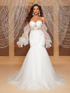 Giffniseti Off Shoulder Embroidery Mesh Flare Sleeve Mermaid Hem Wedding Dress-SSN231