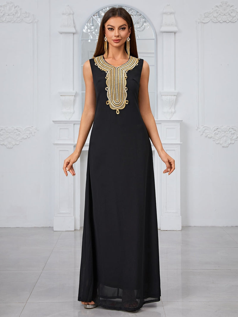 Giffniseti Embroidered Applique Sleeveless Dress And Dolman Sleeve Jacket Two-Piece Set-SS485