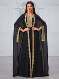 Giffniseti Embroidered Applique Sleeveless Dress And Dolman Sleeve Jacket Two-Piece Set-SS485