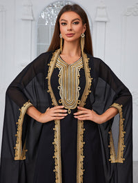 Giffniseti Embroidered Applique Sleeveless Dress And Dolman Sleeve Jacket Two-Piece Set-SS485