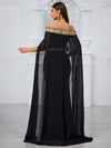 Giffniseti Evening Party Dress: Off Shoulder Chiffon Dress With Ruffle Cape, Lace Overlay, Mermaid Silhouette-GLW20048