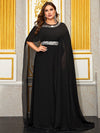 Giffniseti Plus Size Sequin Spliced Chiffon Cape Party Evening Dress-FSSW5201