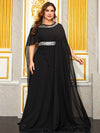 Giffniseti Plus Size Sequin Spliced Chiffon Cape Party Evening Dress-FSSW5201