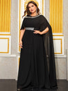 Giffniseti Plus Size Sequin Spliced Chiffon Cape Party Evening Dress-FSSW5201