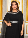 Giffniseti Plus Size Sequin Spliced Chiffon Cape Party Evening Dress-FSSW5201