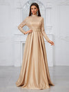 Giffniseti Long Sleeve High Neck Sequin Panel & Pleated Evening Dress (With Belt)-MGT849-2