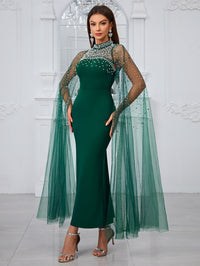 Giffniseti Women'S Banquet Evening Dress Half-High Neckline With Beaded Rhinestones, Dress-SSN261-1