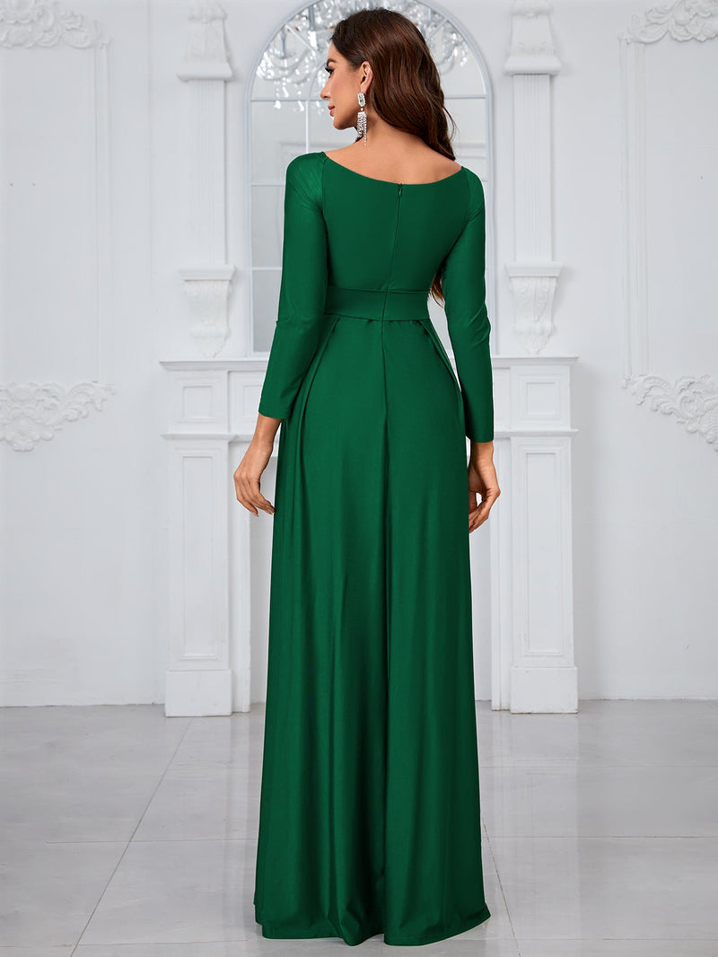 Giffniseti Women'S Solid Color Round Neck Long Sleeve Party Evening Dress-GLW20121