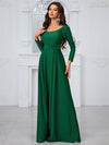 Giffniseti Women'S Solid Color Round Neck Long Sleeve Party Evening Dress-GLW20121