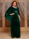 Giffniseti Plus Pearl Beaded Detail Cloak Sleeve Velvet Party Dress-FSSN1230