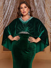 Giffniseti Plus Pearl Beaded Detail Cloak Sleeve Velvet Party Dress-FSSN1230