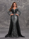 Giffniseti Women's Party Dress With Sparkly Spider Web Pattern, Long Sleeve V Neck With Detachable Cape-SST2115