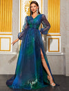 Giffniseti Lantern Sleeve Split Thigh Glitter Prom Dress-SSN272