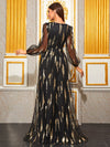 Giffniseti Plunging Neck Lantern Sleeve Cut Out Sequin Formal Dress-SSN270