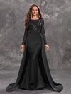 Giffniseti Women's Sexy Black Evening Dress With Shiny Sequins, Long Sleeves And Round Neck-SSW5205