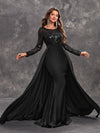 Giffniseti Women's Sexy Black Evening Dress With Shiny Sequins, Long Sleeves And Round Neck-SSW5205