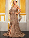 Giffniseti One Shoulder Split Thigh Sequin Prom Dress-SSN271