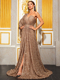 Giffniseti One Shoulder Split Thigh Sequin Prom Dress-SSN271