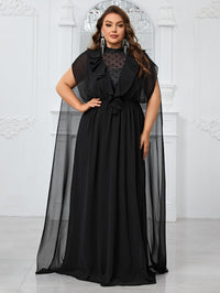 Giffniseti Plus Size Women'S Ruffle Hem & Cape Decoration Evening Gown Dress-FGLN20108