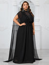 Giffniseti Plus Size Women'S Ruffle Hem & Cape Decoration Evening Gown Dress-FGLN20108