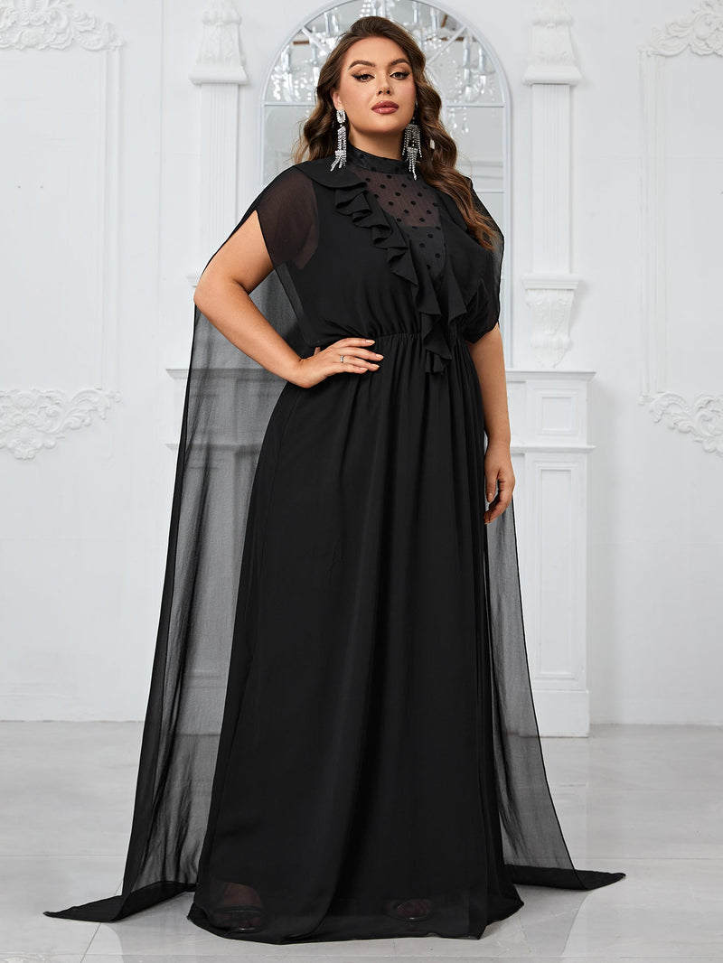 Giffniseti Plus Size Women'S Ruffle Hem & Cape Decoration Evening Gown Dress-FGLN20108