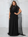 Giffniseti Plus Size Women'S Ruffle Hem & Cape Decoration Evening Gown Dress-FGLN20108