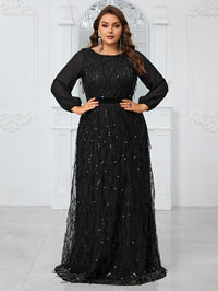 Giffniseti Women's Plus Size Sparkly Lantern Sleeve Round Neck Party Evening Dress For Dancing Party-FMGW1077