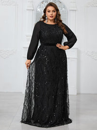 Giffniseti Women's Plus Size Sparkly Lantern Sleeve Round Neck Party Evening Dress For Dancing Party-FMGW1077