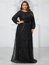 Giffniseti Women's Plus Size Sparkly Lantern Sleeve Round Neck Party Evening Dress For Dancing Party-FMGW1077