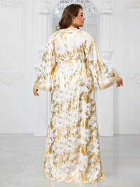 Giffniseti Large Plus Size Party Evening Dress With V-Neck, Embroidery And Lace Details, Long Sleeve, Including Waistband-FGLT20120