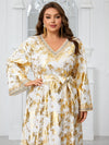 Giffniseti Large Plus Size Party Evening Dress With V-Neck, Embroidery And Lace Details, Long Sleeve, Including Waistband-FGLT20120