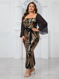 Giffniseti Women'S Plus Size Mesh Splice Glitter Belted Party Evening Cocktail Dress-FMGT1090