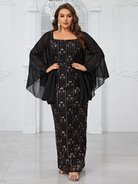 Giffniseti Plus Size Printed Square Neck Cape Sleeve Party Evening Dress For Prom-FPS472