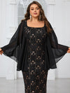 Giffniseti Plus Size Printed Square Neck Cape Sleeve Party Evening Dress For Prom-FPS472