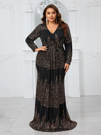 Giffniseti Plus Size Random Glitter Patterned Long Sleeve Evening Party Maxi Dress-FSSX9038