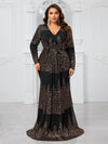 Giffniseti Plus Size Random Glitter Patterned Long Sleeve Evening Party Maxi Dress-FSSX9038