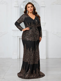 Giffniseti Plus Size Random Glitter Patterned Long Sleeve Evening Party Maxi Dress-FSSX9038