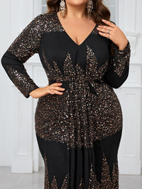 Giffniseti Plus Size Random Glitter Patterned Long Sleeve Evening Party Maxi Dress-FSSX9038