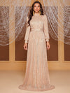 Giffniseti Mock Neck Lantern Sleeve Sequin Formal Dress-MGT819