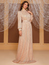 Giffniseti Mock Neck Lantern Sleeve Sequin Formal Dress-MGT819