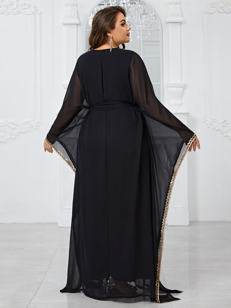 Giffniseti Plus Size Women'S Evening Party Dress With Embroidery Lace And Long Sleeves-FGL20135