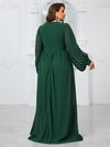 Giffniseti Women'S Plus Size Chiffon Dress With Waist Tie, Slit Sleeves And Pleats For Autumn Evening Party-FMG1070