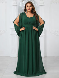 Giffniseti Women'S Plus Size Chiffon Dress With Waist Tie, Slit Sleeves And Pleats For Autumn Evening Party-FMG1070