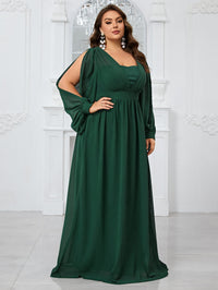 Giffniseti Women'S Plus Size Chiffon Dress With Waist Tie, Slit Sleeves And Pleats For Autumn Evening Party-FMG1070